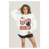Denver Broncos Gameday Couture Women's Oversized Hard Earned Premium Fleece Pullover Sweatshirt White - NFL