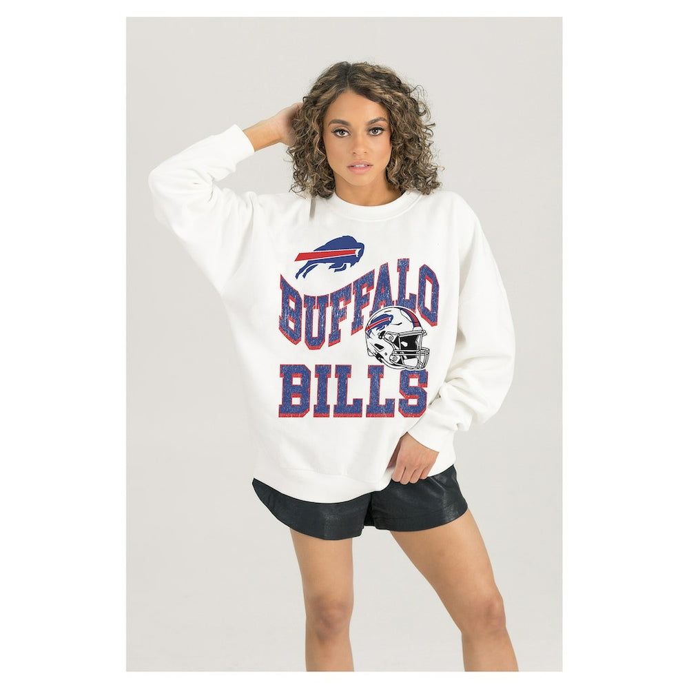 Buffalo Bills Gameday Couture Women's Oversized Hard Earned Premium Fleece Pullover Sweatshirt White - NFL