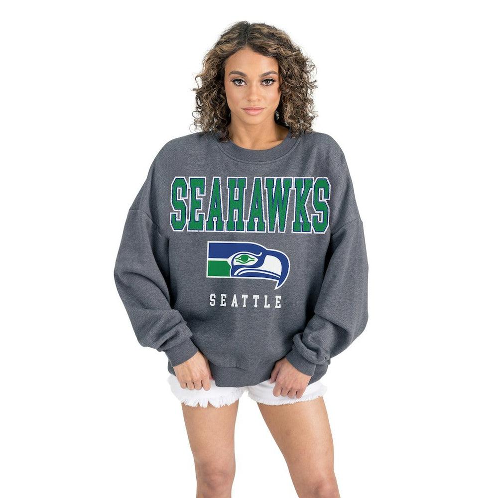 Seattle Seahawks Gameday Couture Women's Bring Your Energy Oversized Premium Fleece Pullover Sweatshirt Charcoal - NFL