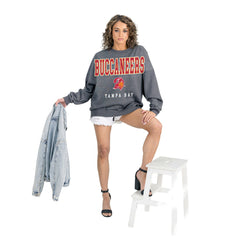Tampa Bay Buccaneers Gameday Couture Women's Bring Your Energy Oversized Premium Fleece Pullover Sweatshirt Charcoal - NFL