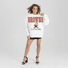 Cleveland Browns Gameday Couture Women's Classic Sunday Drives Oversized Premium Fleece Pullover Sweatshirt White - NFL