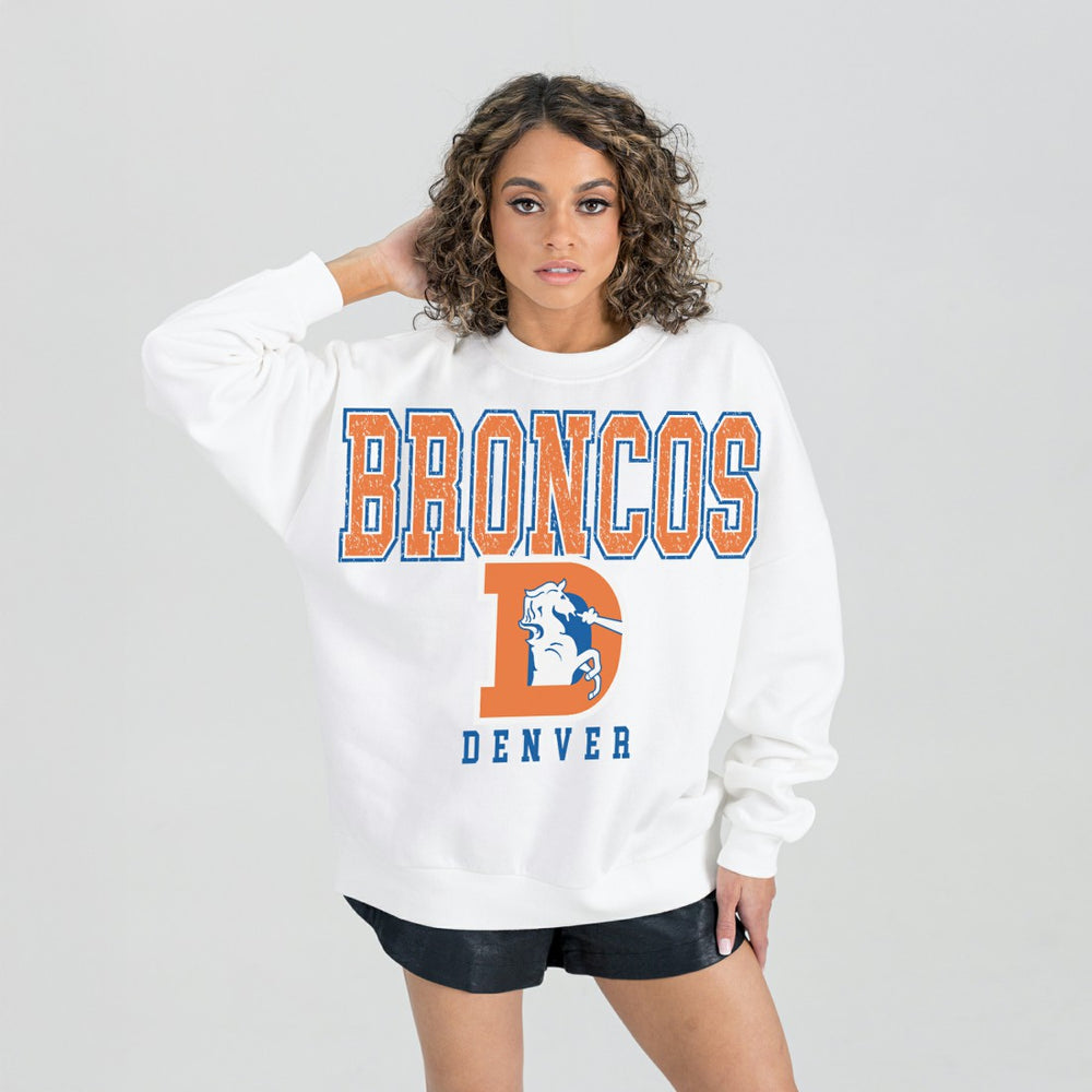 Denver Broncos Gameday Couture Women's Classic Sunday Drives Oversized Premium Fleece Pullover Sweatshirt White - NFL