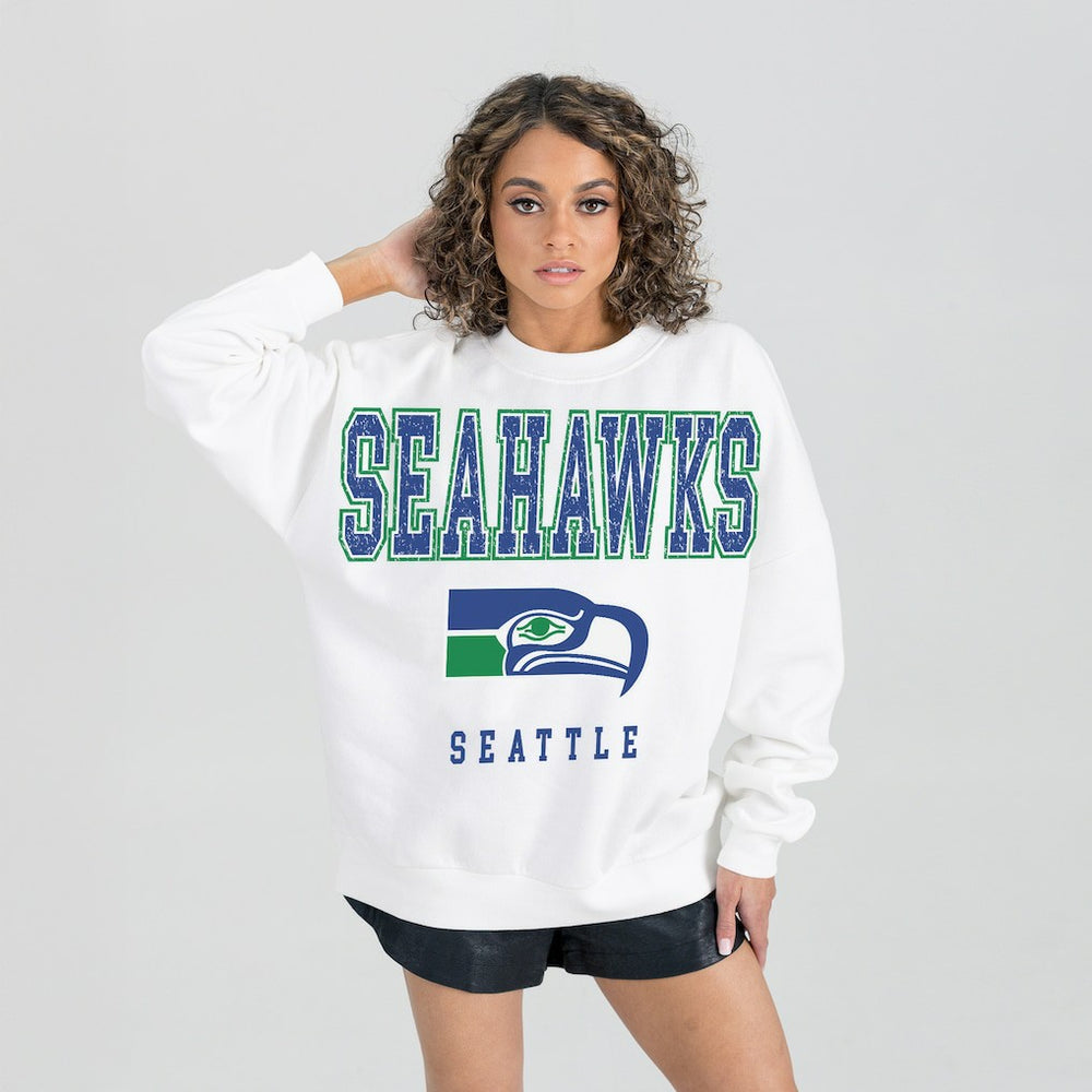 Seattle Seahawks Gameday Couture Women's Classic Sunday Drives Oversized Premium Fleece Pullover Sweatshirt White - NFL
