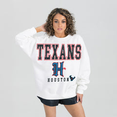 Houston Texans Gameday Couture Women's Classic Sunday Drives Oversized Premium Fleece Pullover Sweatshirt White - NFL