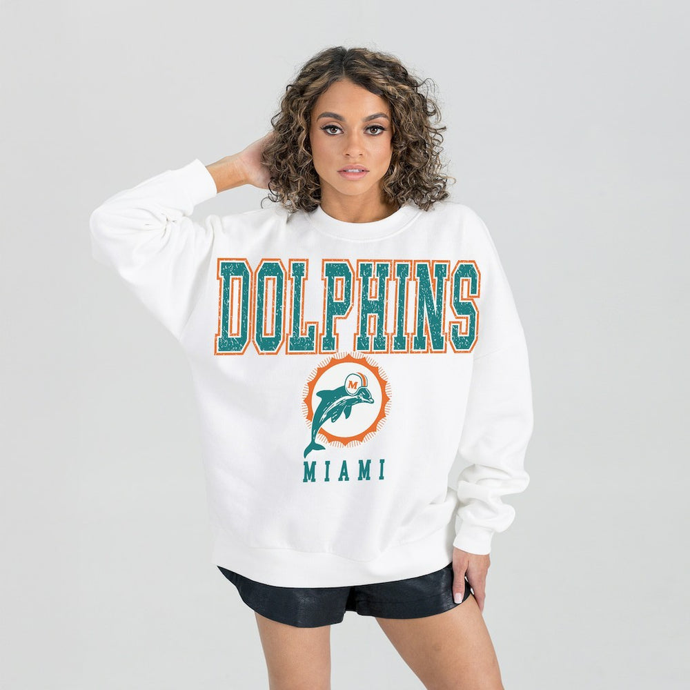 Miami Dolphins Gameday Couture Women's Classic Sunday Drives Oversized Premium Fleece Pullover Sweatshirt White - NFL