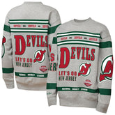 New Jersey Devils - Mitchell & Ness Youth Allover Print Fleece Crewneck Sweatshirt Heather Gray