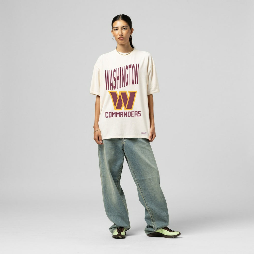 Washington Commanders Women's Logo Rise Boyfriend T-Shirt Cream - Mitchell & Ness