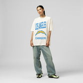 Los Angeles Chargers Women's Logo Rise Boyfriend T-Shirt Cream - Mitchell & Ness