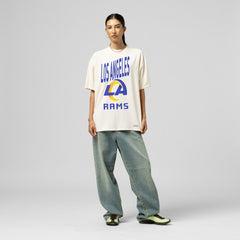 Los Angeles Rams Women's Logo Rise Boyfriend T-Shirt Cream - Mitchell & Ness
