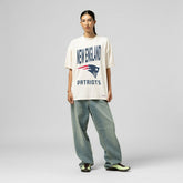 New England Patriots Women's Logo Rise Boyfriend T-Shirt Cream - Mitchell & Ness