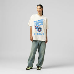 Tennessee Titans Women's Logo Rise Boyfriend T-Shirt Cream - Mitchell & Ness