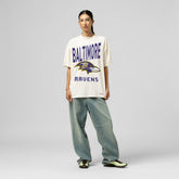 Baltimore Ravens Women's Logo Rise Boyfriend T-Shirt Cream - Mitchell & Ness