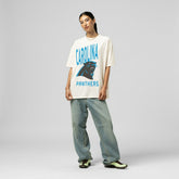 Carolina Panthers Women's Logo Rise Boyfriend T-Shirt Cream - Mitchell & Ness