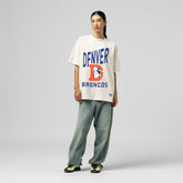 Denver Broncos Women's Logo Rise Boyfriend T-Shirt Cream - Mitchell & Ness