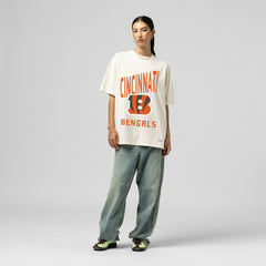 Cincinnati Bengals Women's Logo Rise Boyfriend T-Shirt Cream - Mitchell & Ness