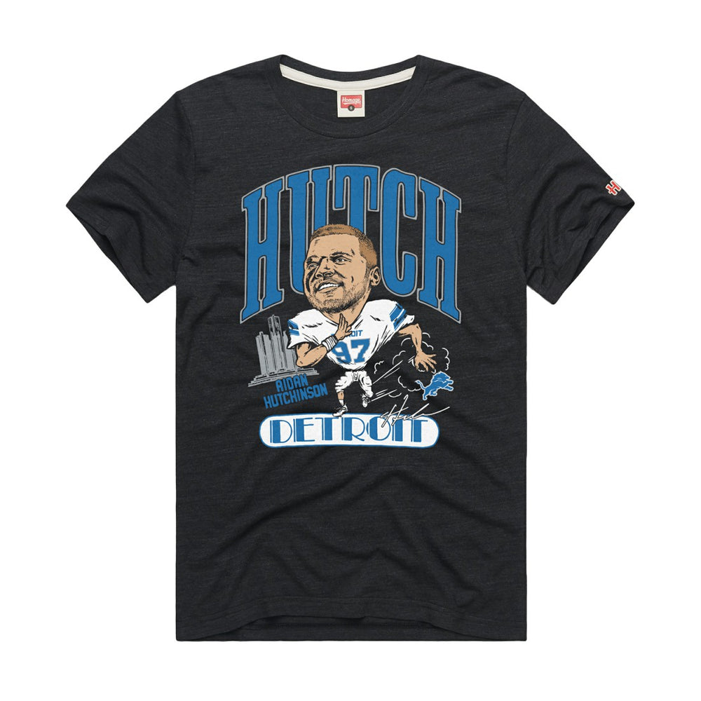 Aidan Hutchinson Detroit Lions Homage Unisex Caricature Player Graphic Tri-Blend T-Shirt Charcoal - NFL