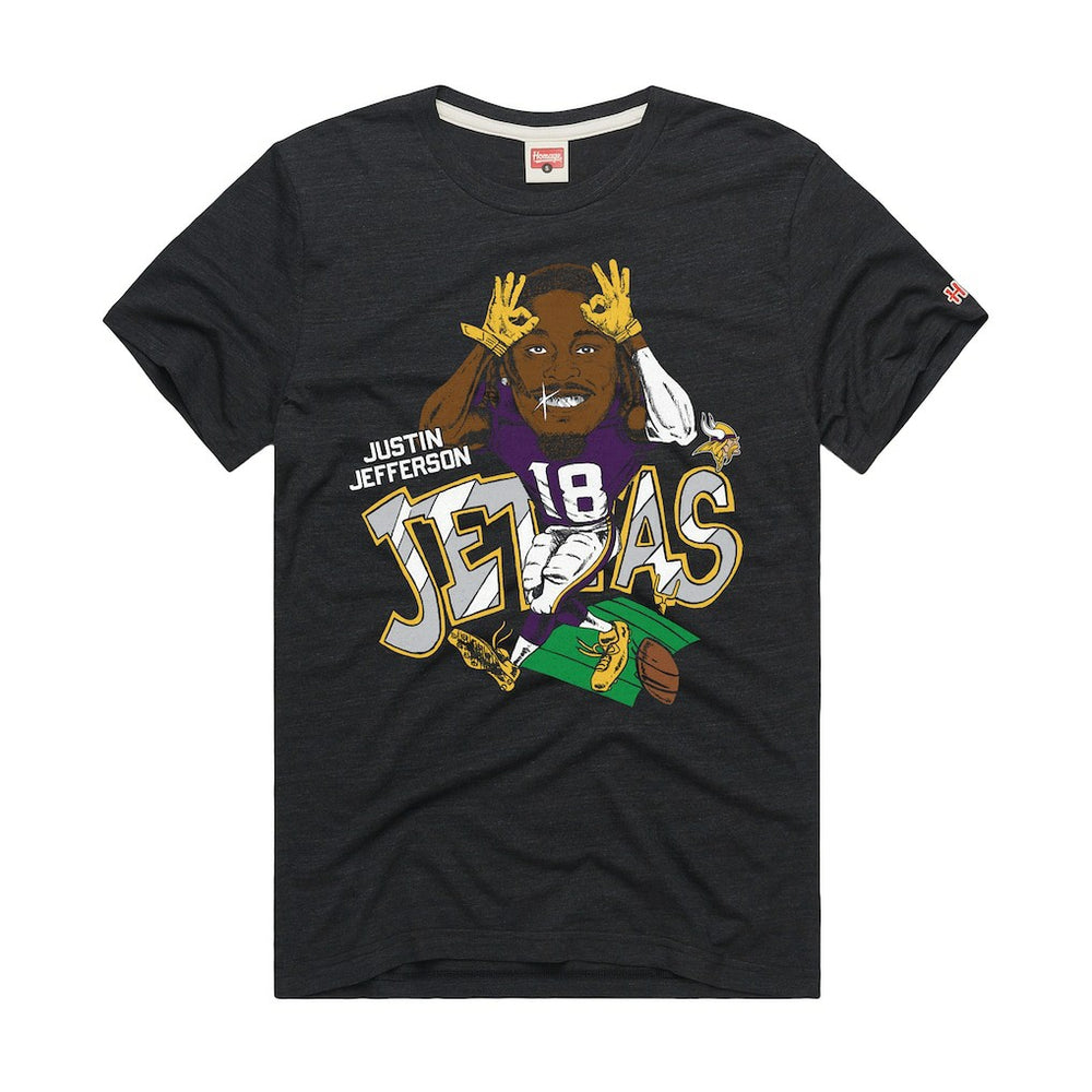 Justin Jefferson Minnesota Vikings Homage Unisex Caricature Player Graphic Tri-Blend T-Shirt Charcoal - NFL