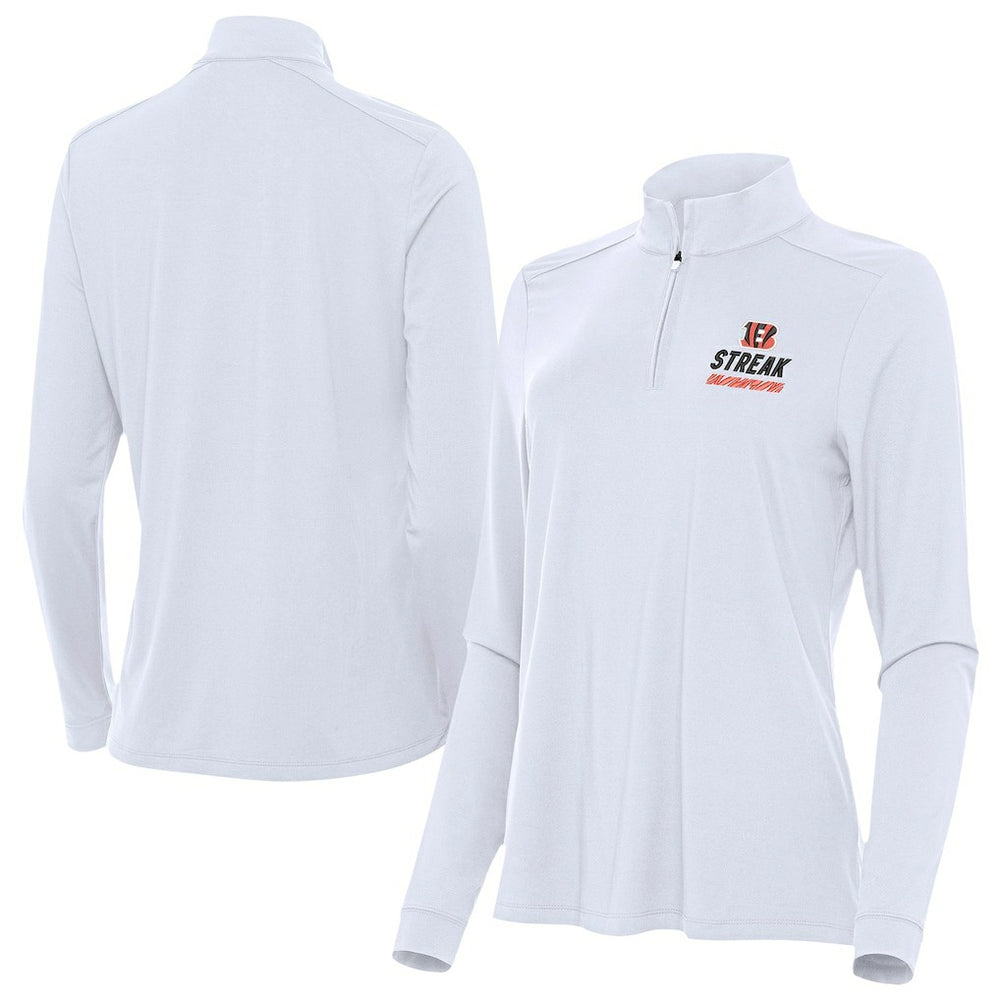 Cincinnati Bengals Antigua Women's Streak Intent Quarter-Zip Pullover White - NFL