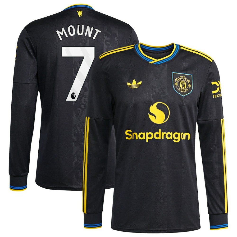 Adidas Mason Mount Manchester United 2025/26 Third Replica Long Sleeve Player Jerseys - Black