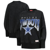 Dallas Cowboys Women's Delineate Mineral Wash Crewneck Sweatshirt Black - Mitchell & Ness