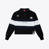 Dallas Cowboys Women's Cropped Long Sleeve Rugby Polo Black - Mitchell & Ness