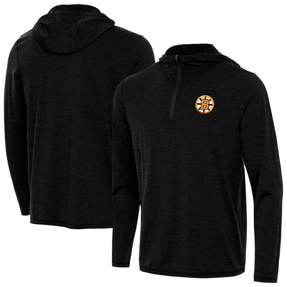 Boston Bruins Antigua Tidy Quarter-Zip Hoodie Heather Black