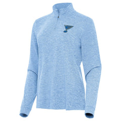 St. Louis Blues - Antigua Mentor Long Sleeve Quarter-Zip Mock Polo Heather Blue