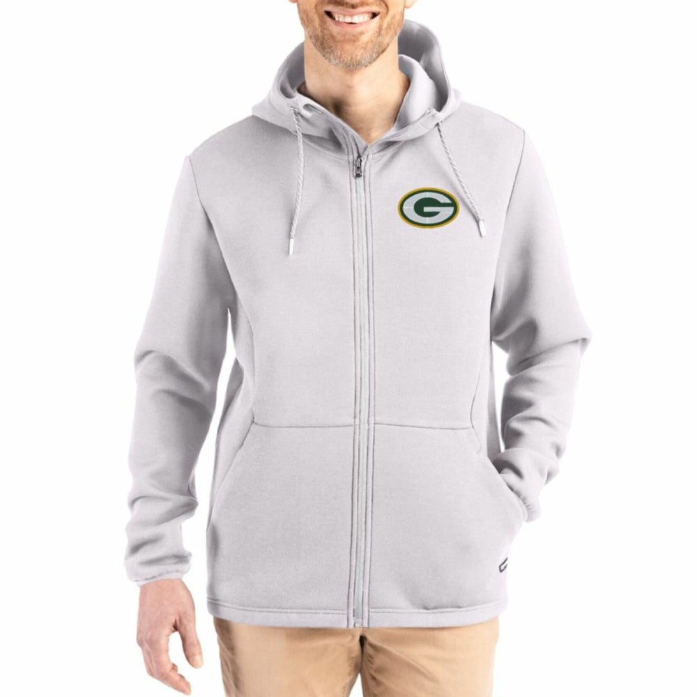 Green Bay Packers Cutter & Buck Roam Epic Comfort Recycled Full-Zip Hoodie Jacket Gray - NFL