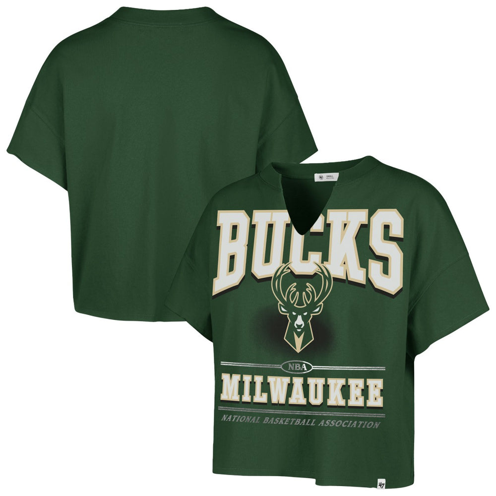 47 brand - Milwaukee Bucks '47 Women's Elation Oversized Notch Neck T-Shirt - Hunter Green