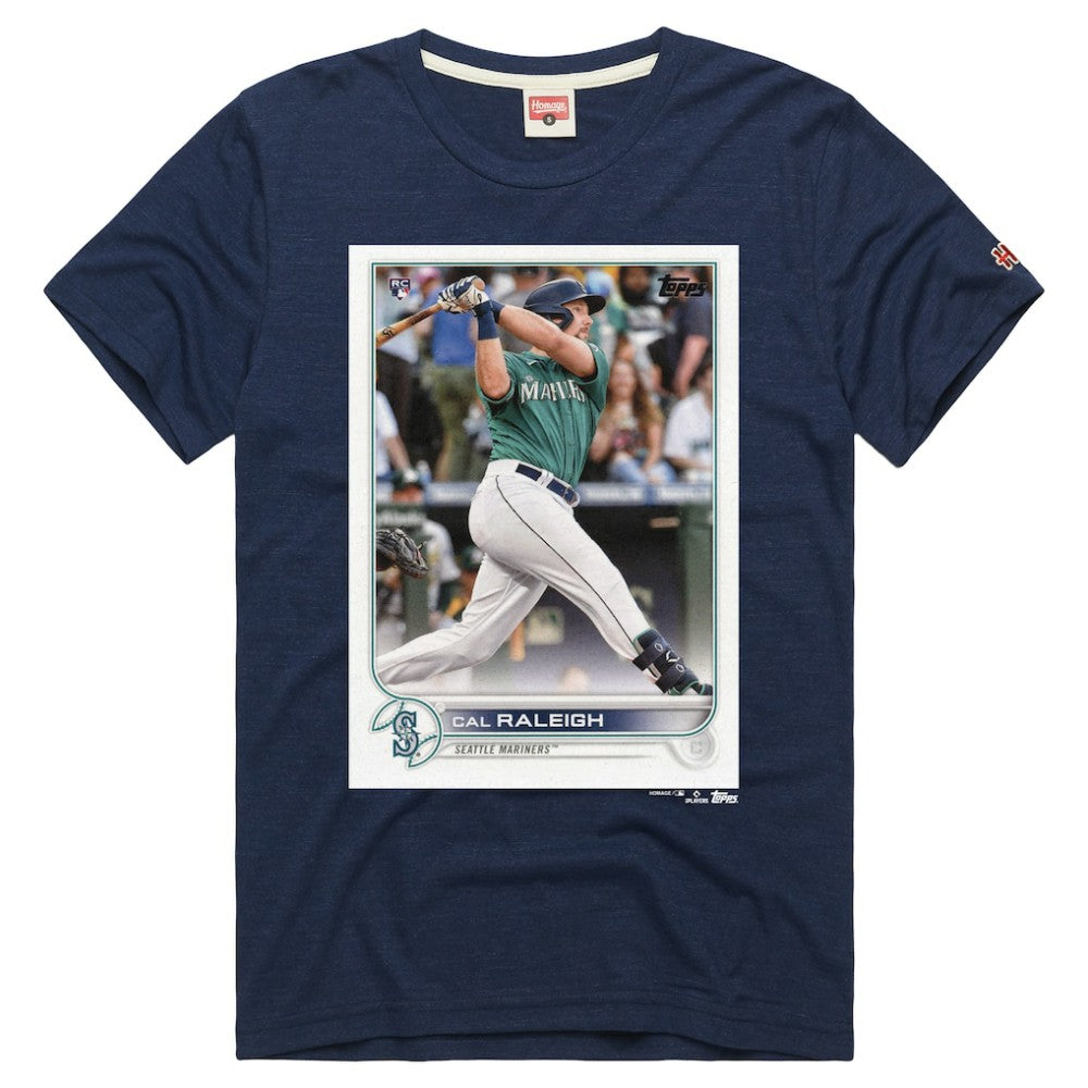 Cal Raleigh Seattle Mariners Homage Topps Baseball Card Player Tri-Blend T-Shirt Lifestyle