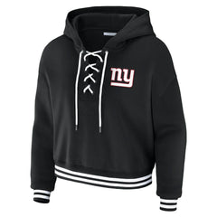 New York Giants WEAR by Erin Andrews Women's Lace-Up Fleece Hoodie Black - NFL
