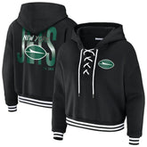 New York Jets WEAR by Erin Andrews Women's Lace-Up Fleece Hoodie Black - NFL