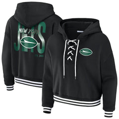 New York Jets WEAR by Erin Andrews Women's Lace-Up Fleece Hoodie Black - NFL
