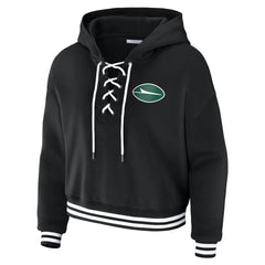 New York Jets WEAR by Erin Andrews Women's Lace-Up Fleece Hoodie Black - NFL