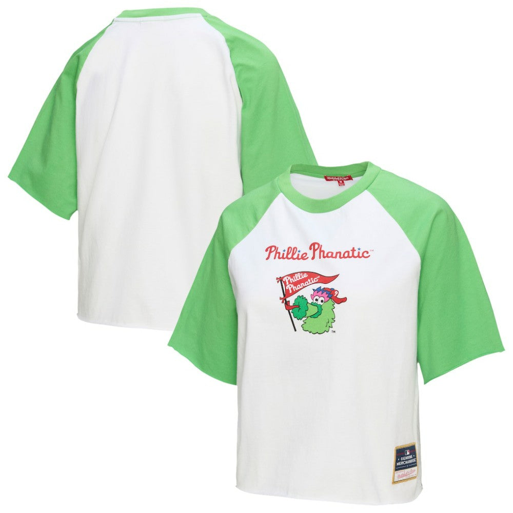 Philadelphia Phillies Mitchell & Ness Women's Cropped Raglan Mascot Boxy T-Shirt Clearance