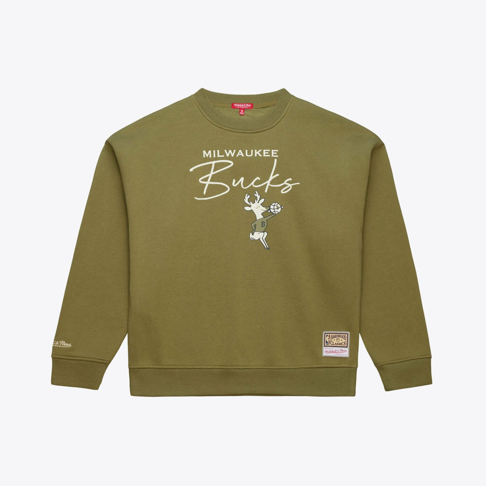Mitchell & Ness - Milwaukee Bucks Women's Lightweight Script Sweatshirt - Olive