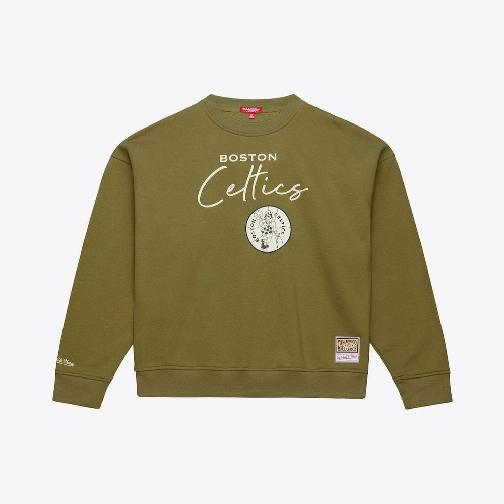 Mitchell & Ness - Boston Celtics Women's Lightweight Script Sweatshirt - Olive