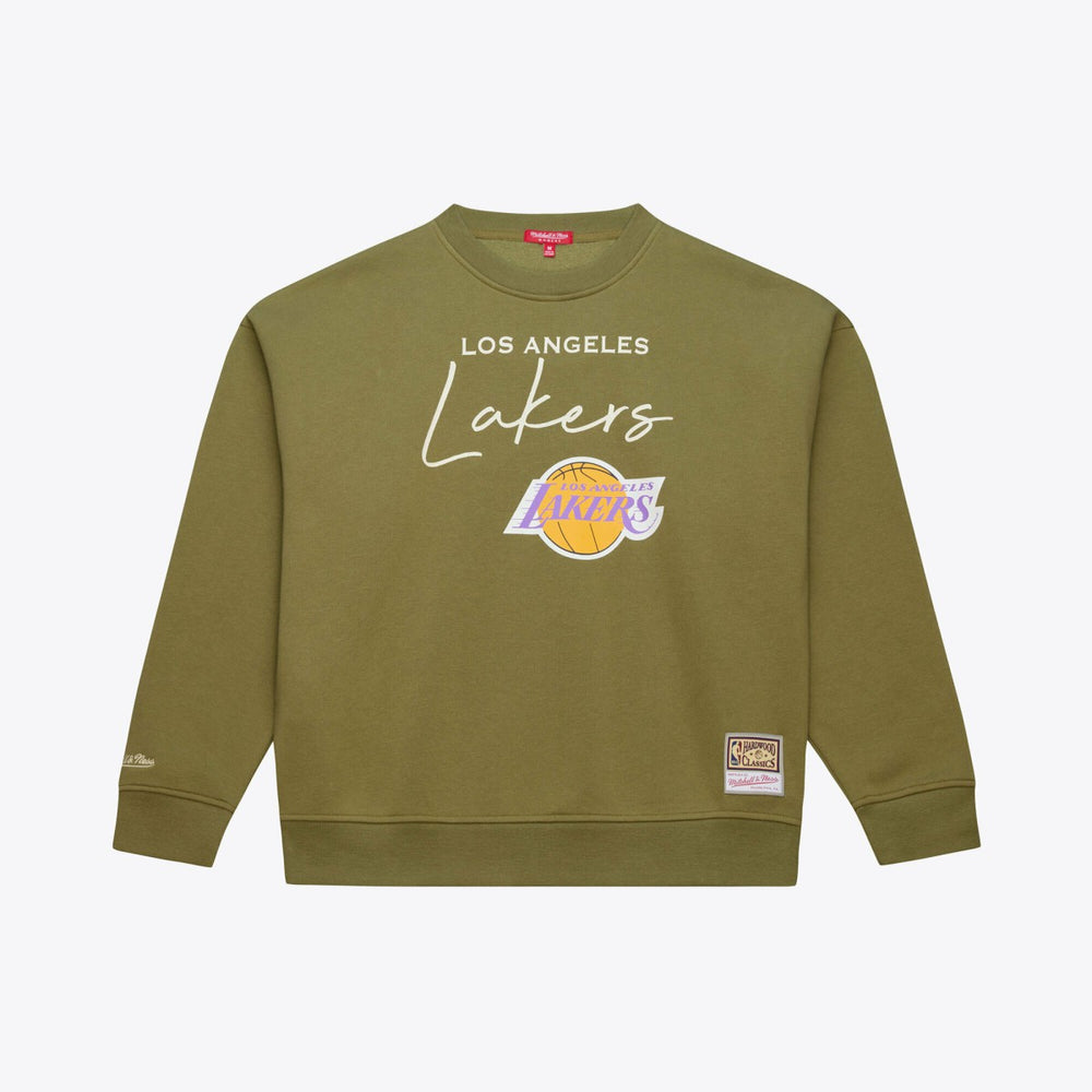 Mitchell & Ness - Los Angeles Lakers Women's Lightweight Script Sweatshirt - Olive
