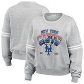 New York Mets WEAR by Erin Andrews Women's Sleeve Stripe Fleece Sweatshirt On Sale