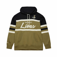 Detroit Lions Vintage Logo Head Coach Hoodie Olive - Mitchell & Ness