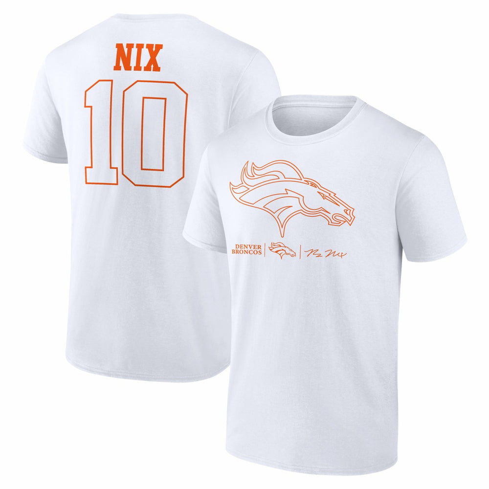 Bo Nix Denver Broncos Outline Player T-Shirt White - NFL