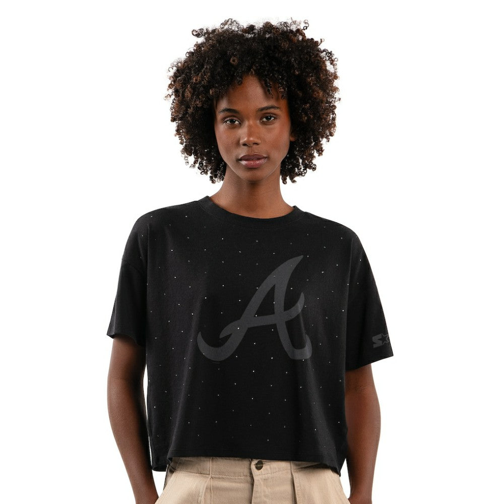 Atlanta Braves Starter Women's Rhinestone Sprinkle Boxy Cropped T-Shirt On Sale