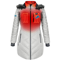 Detroit Lions ActionHeat Women's 5V Battery Heated Long Puffer Full-Zip Hoodie Jacket White - NFL
