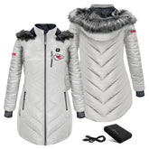 Kansas City Chiefs ActionHeat Women's 5V Battery Heated Long Puffer Full-Zip Hoodie Jacket White - NFL
