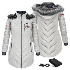 Kansas City Chiefs ActionHeat Women's 5V Battery Heated Long Puffer Full-Zip Hoodie Jacket White - NFL