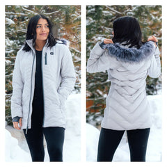 Kansas City Chiefs ActionHeat Women's 5V Battery Heated Long Puffer Full-Zip Hoodie Jacket White - NFL