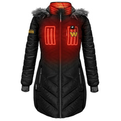Washington Commanders ActionHeat Women's 5V Battery Heated Long Puffer Full-Zip Hoodie Jacket Black - NFL