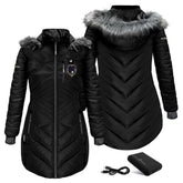 Baltimore Ravens ActionHeat Women's 5V Battery Heated Long Puffer Full-Zip Hoodie Jacket Black - NFL