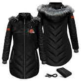 Cleveland Browns ActionHeat Women's 5V Battery Heated Long Puffer Full-Zip Hoodie Jacket Black - NFL