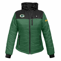 Green Bay Packers ActionHeat Women's 5V Battery Heated Insulated Puffer Full-Zip Jacket Green/Black - NFL